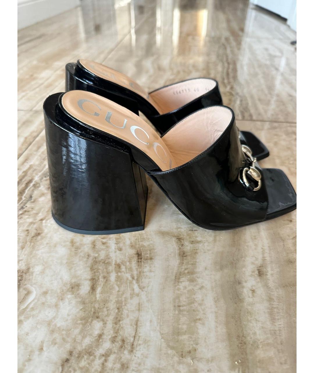 GUCCI Черные сабо из лакированной кожи, фото 8