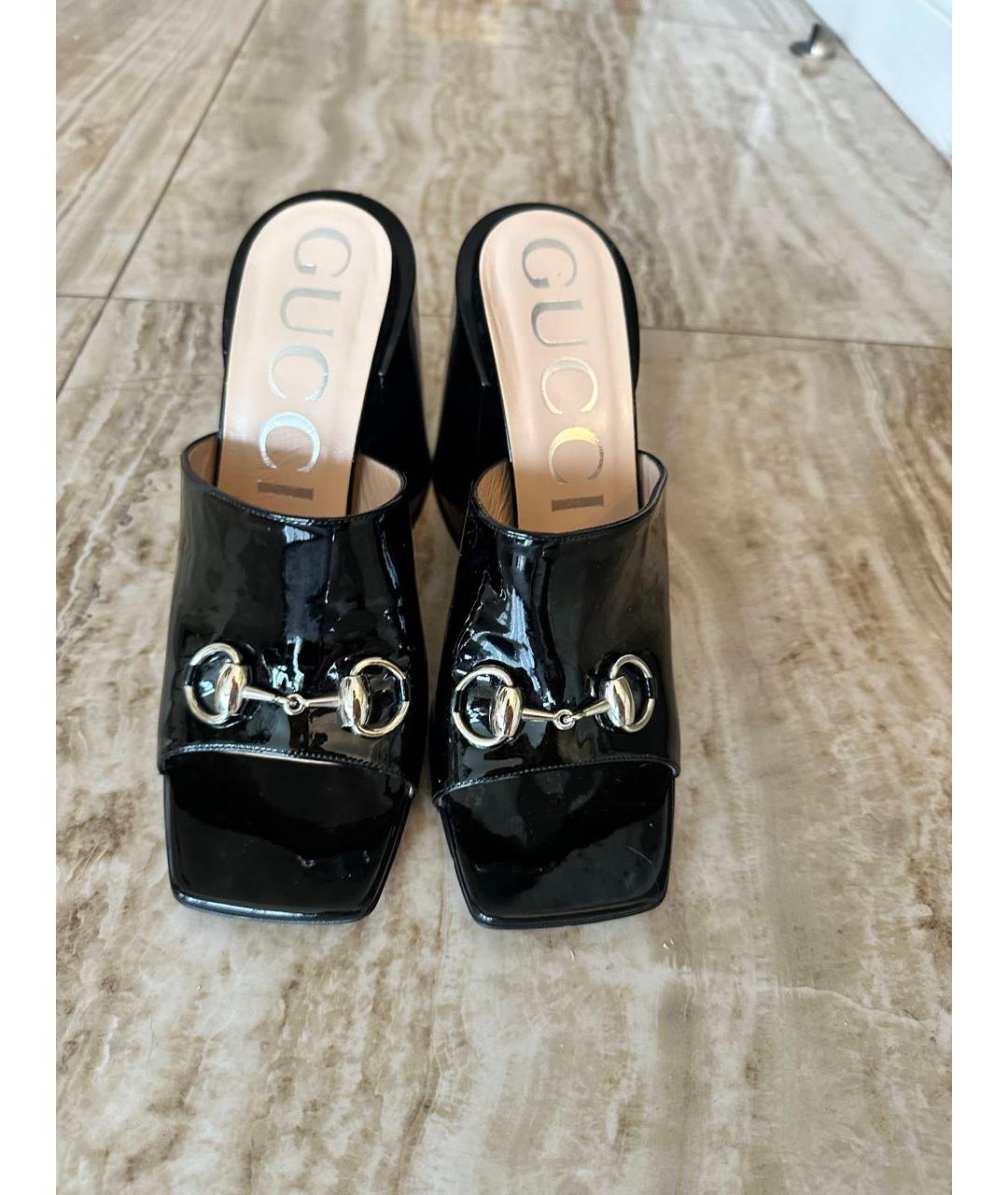 GUCCI Черные сабо из лакированной кожи, фото 3