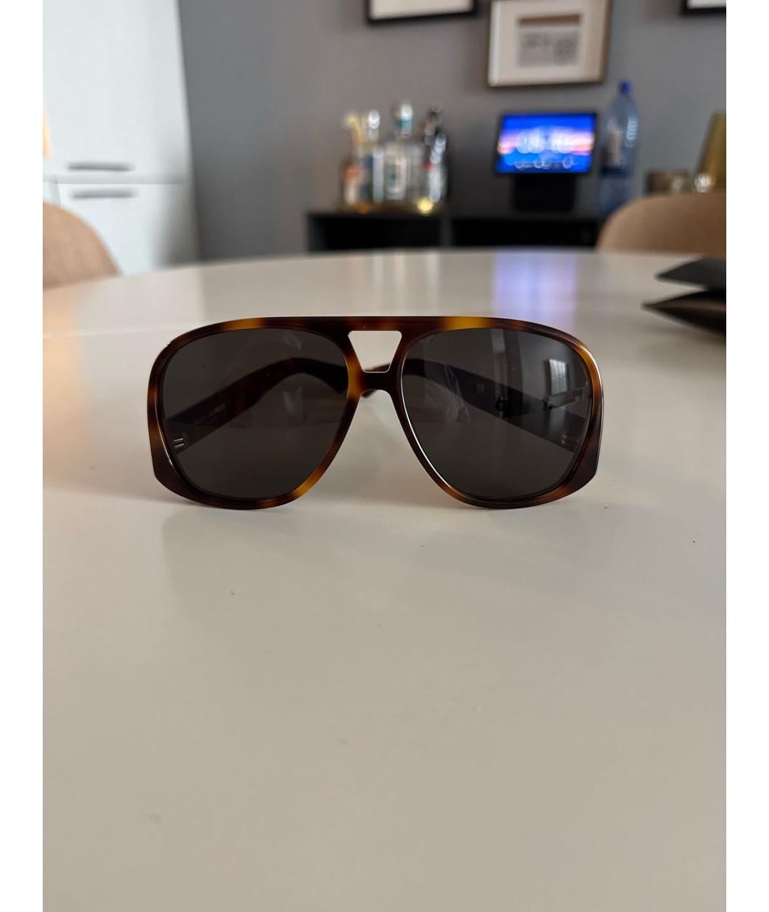 SAINT LAURENT Коричневые пластиковые солнцезащитные очки, фото 4