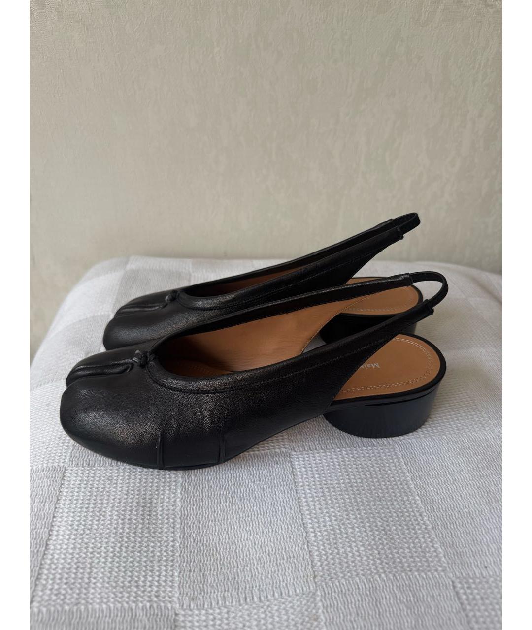 MAISON MARGIELA Черные кожаные лодочки на низком каблуке, фото 4