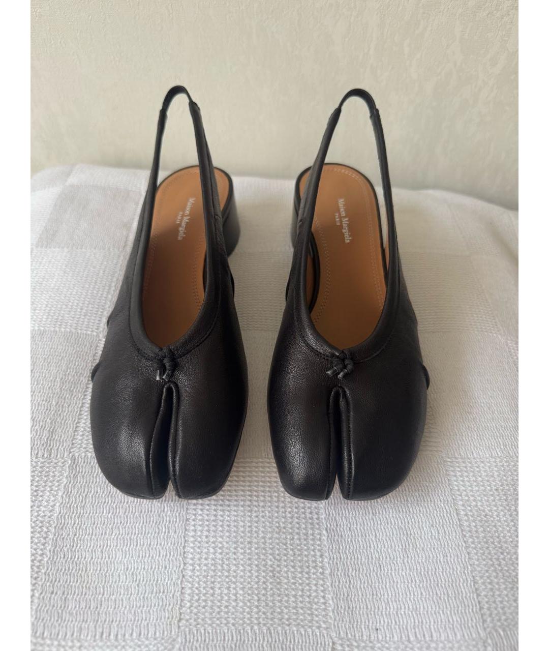 MAISON MARGIELA Черные кожаные лодочки на низком каблуке, фото 2