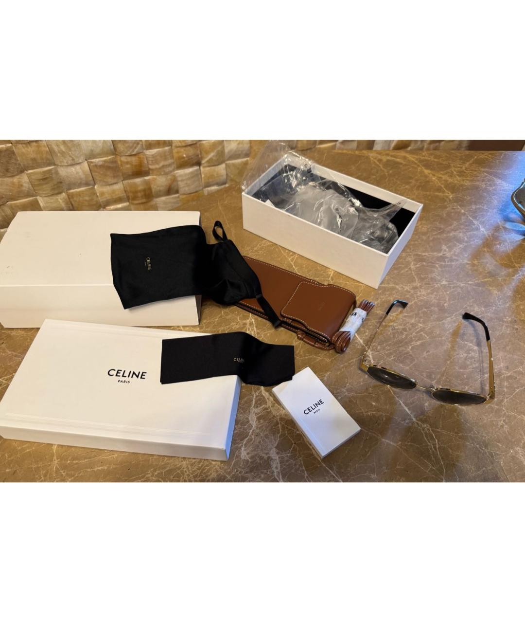 CELINE Золотые металлические солнцезащитные очки, фото 5