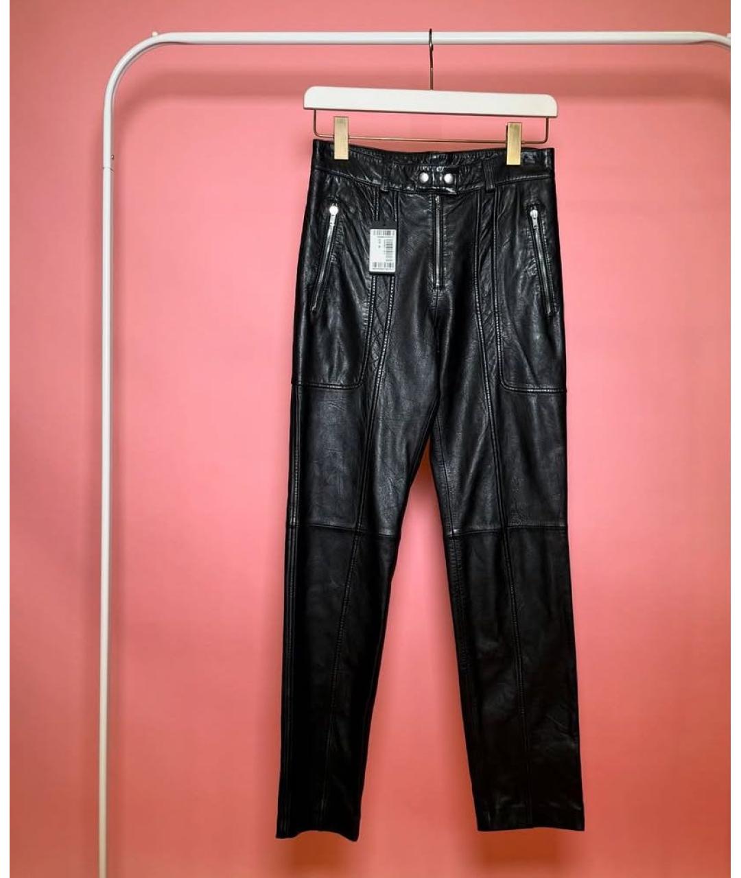 ISABEL MARANT Черные кожаные прямые брюки, фото 2