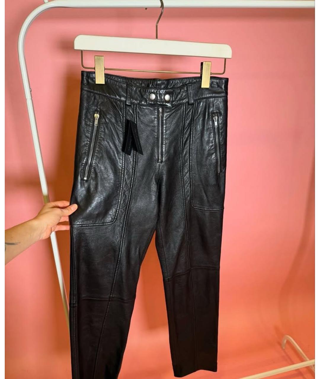 ISABEL MARANT Черные кожаные прямые брюки, фото 3