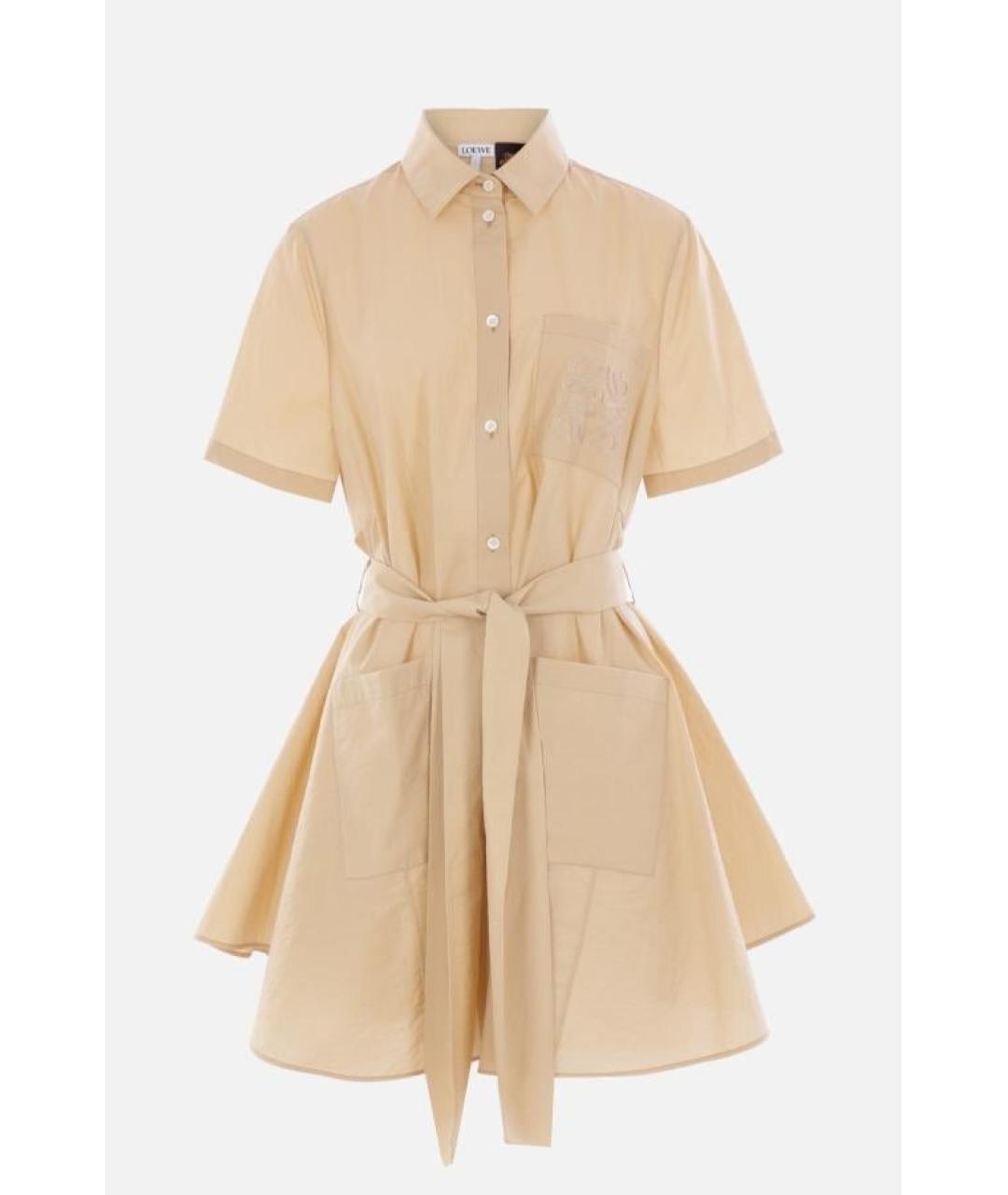LOEWE Бежевое хлопковое повседневное платье, фото 4