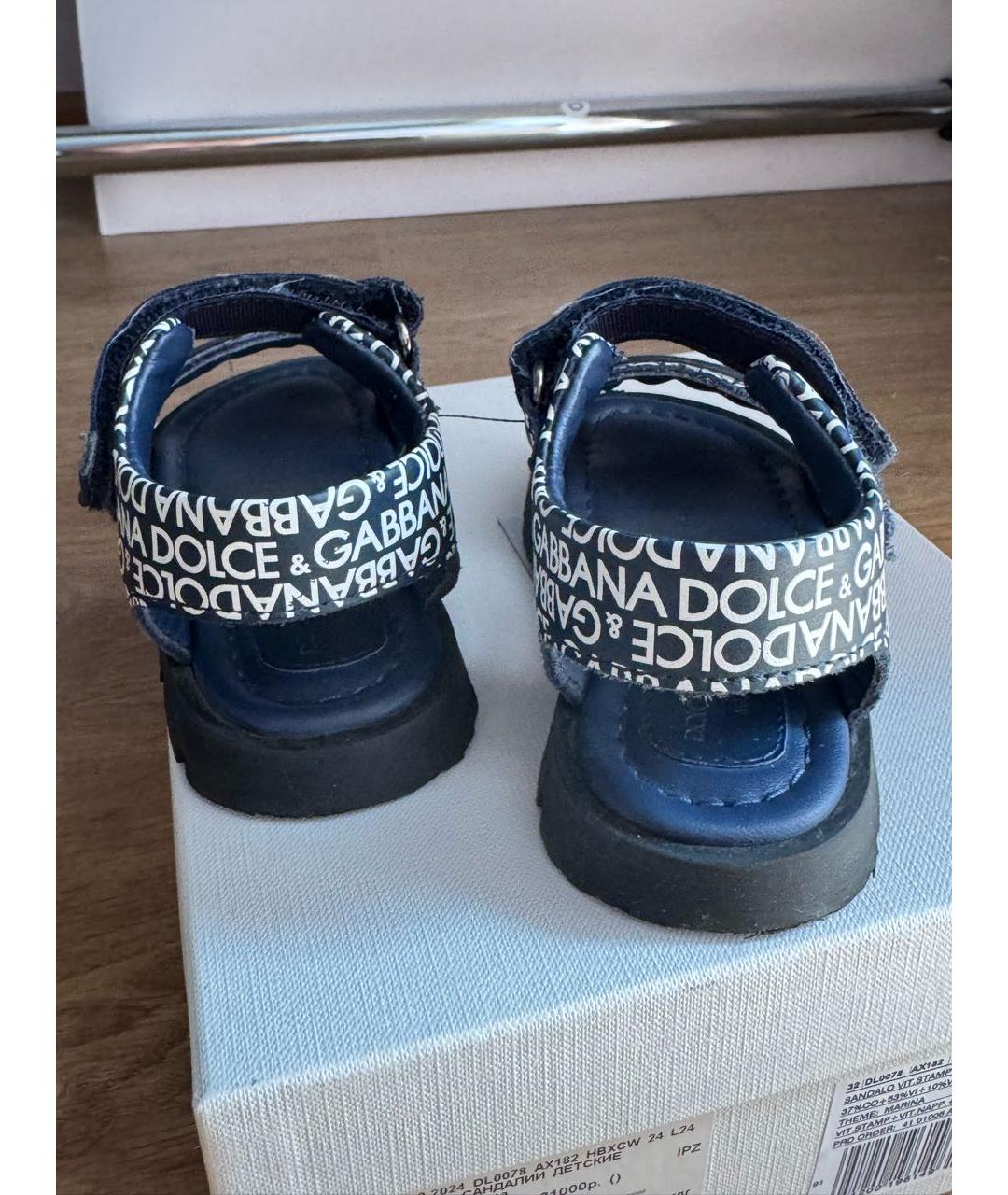 DOLCE&GABBANA Темно-синие кожаные сандалии и шлепанцы, фото 3
