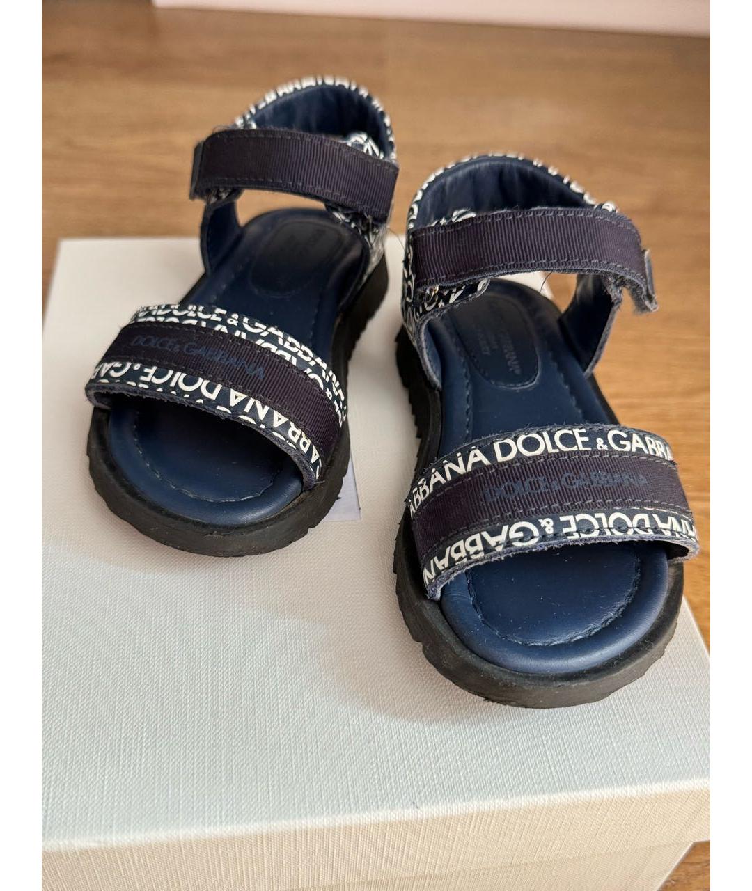 DOLCE&GABBANA Темно-синие кожаные сандалии и шлепанцы, фото 4