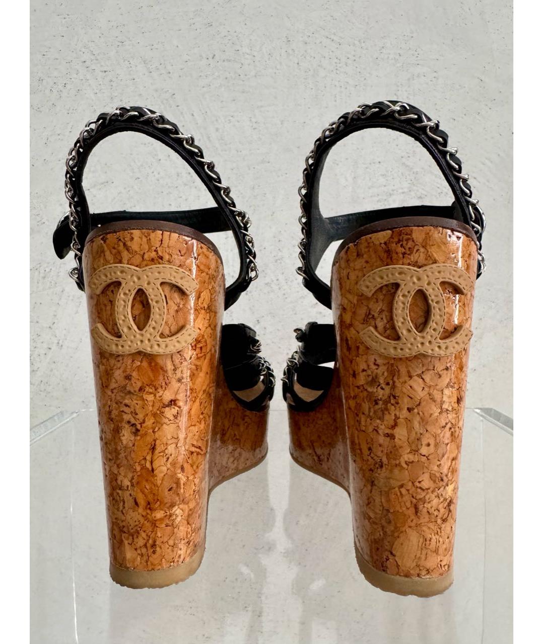 CHANEL Черные кожаные босоножки, фото 4