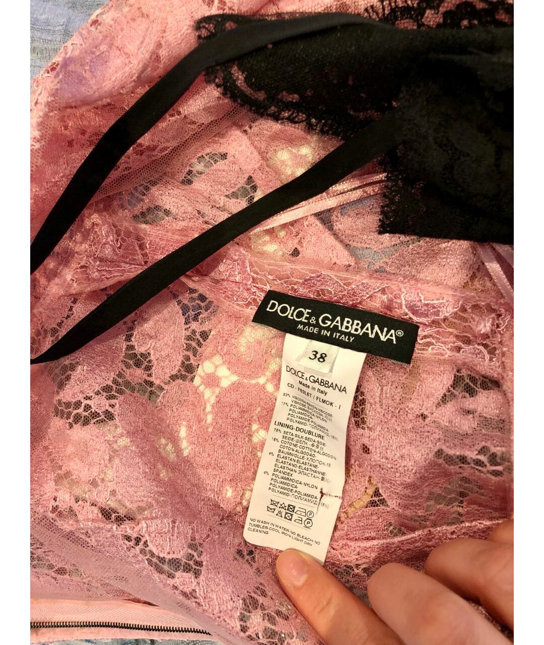 DOLCE&GABBANA Розовое кружевное коктейльное платье, фото 5