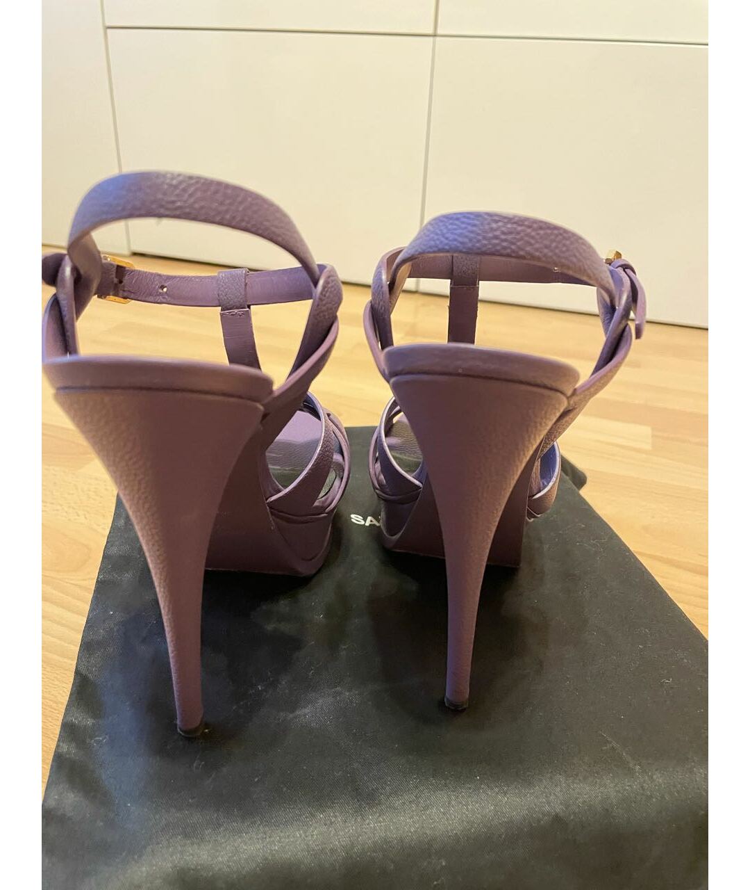 SAINT LAURENT Фиолетовые кожаные босоножки, фото 4