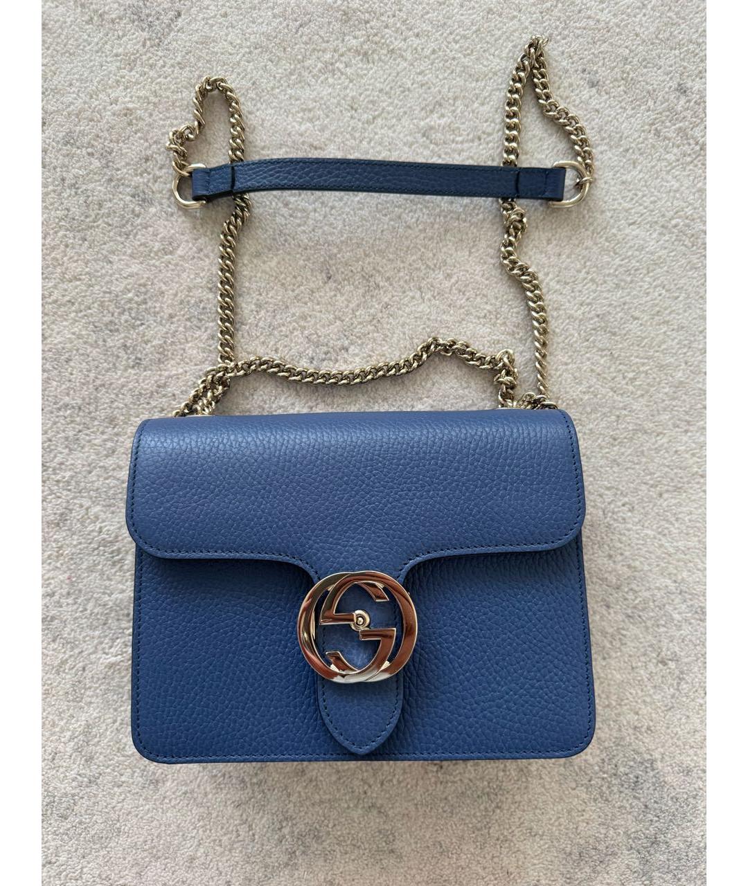 GUCCI Синяя кожаная сумка с короткими ручками, фото 8