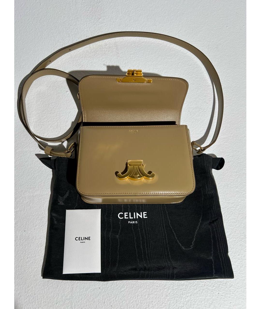 CELINE Бежевая кожаная сумка через плечо, фото 2
