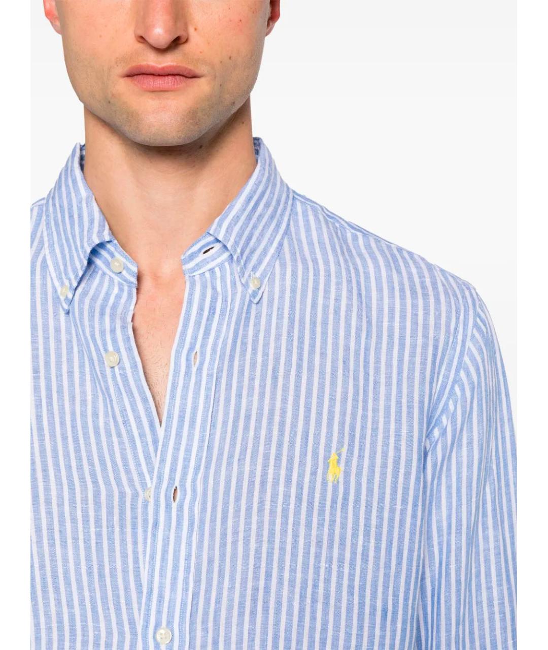 POLO RALPH LAUREN Голубая льняная кэжуал рубашка, фото 5