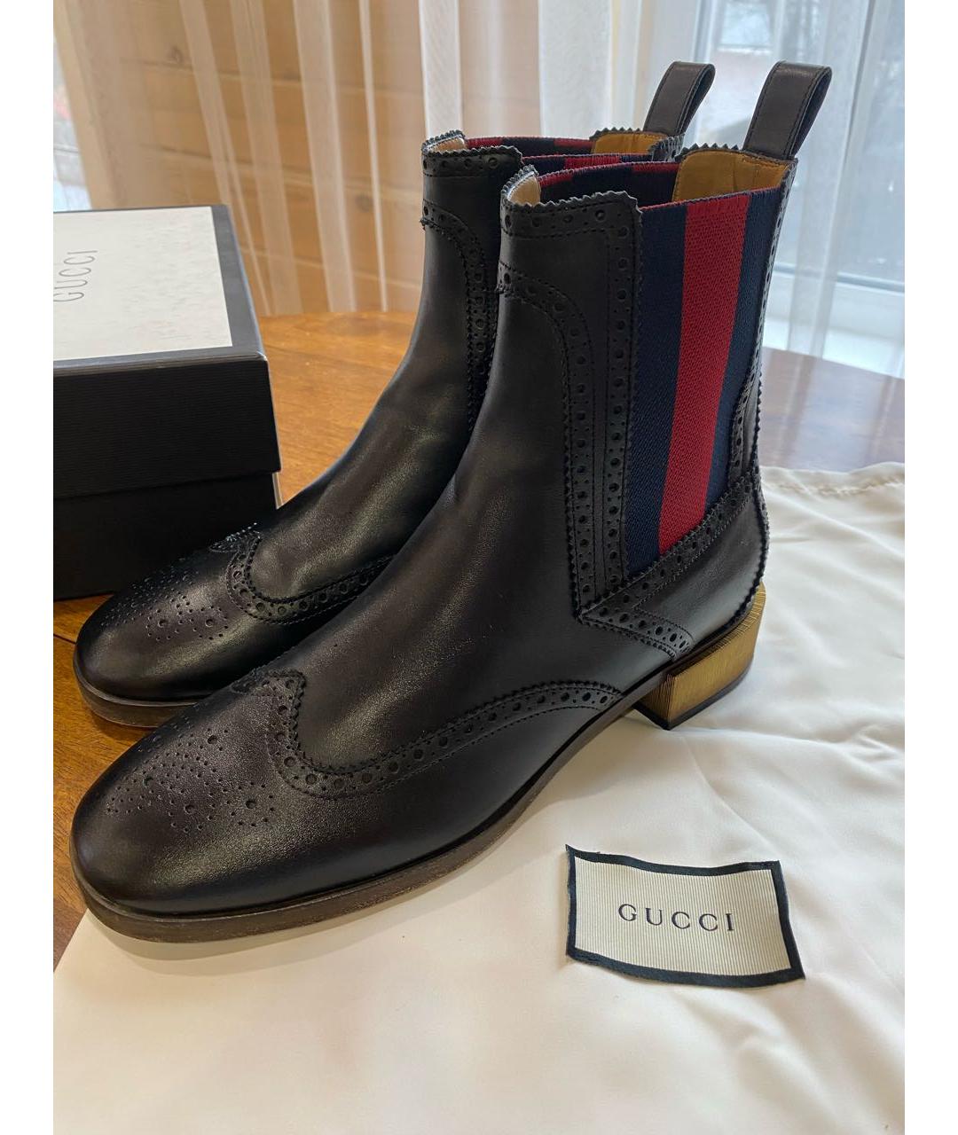 GUCCI Черные кожаные ботинки, фото 2