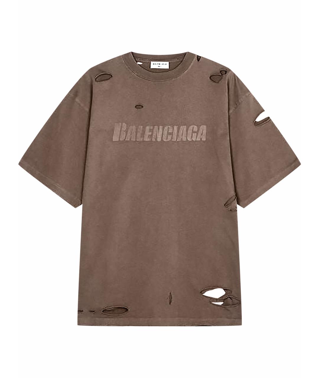 BALENCIAGA Коричневая хлопковая футболка, фото 1