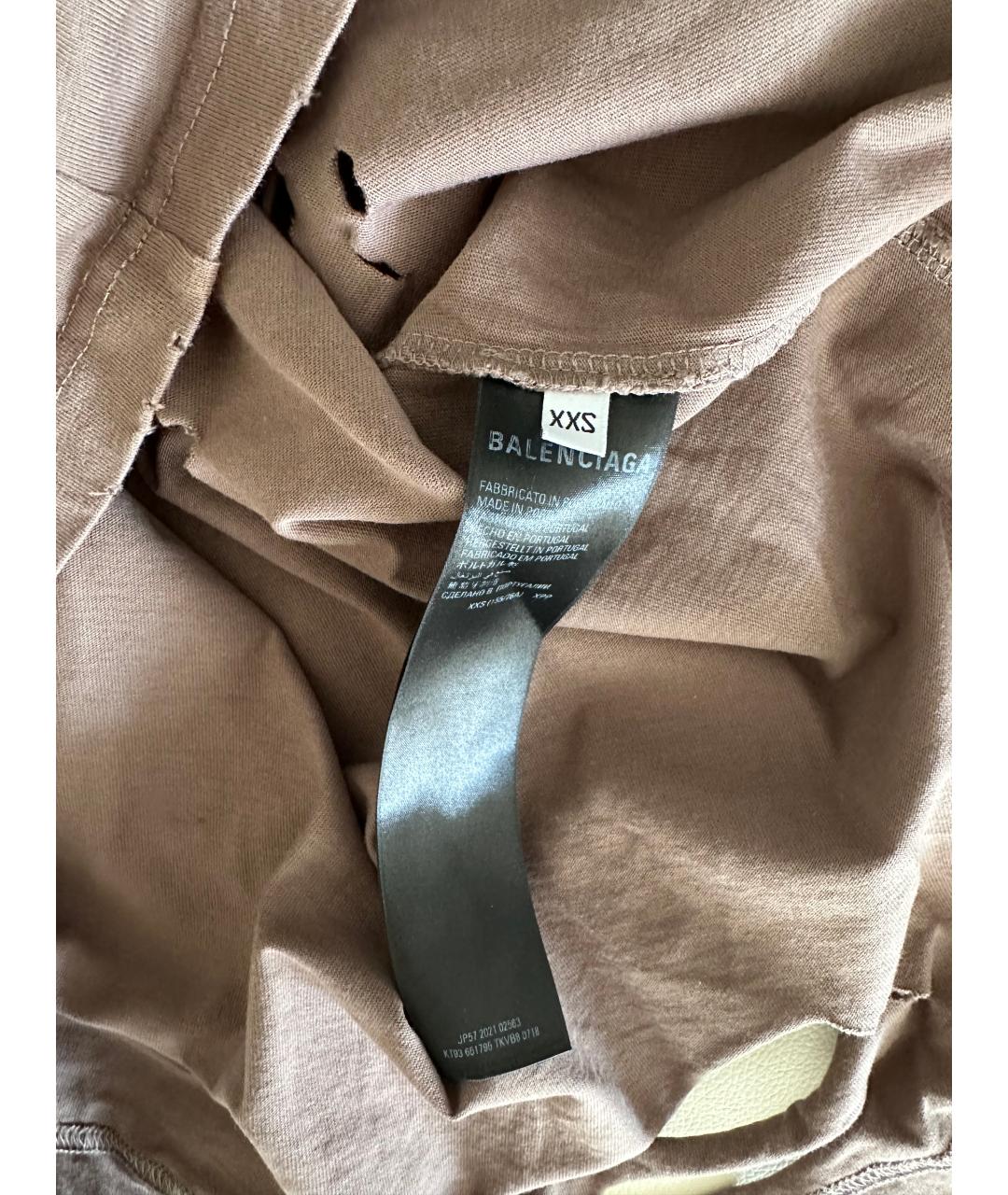 BALENCIAGA Коричневая хлопковая футболка, фото 5