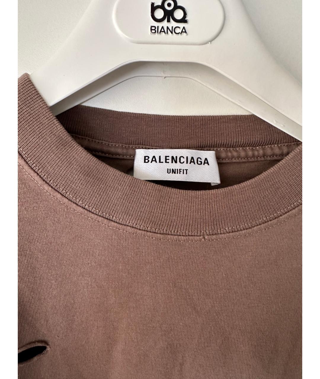 BALENCIAGA Коричневая хлопковая футболка, фото 3