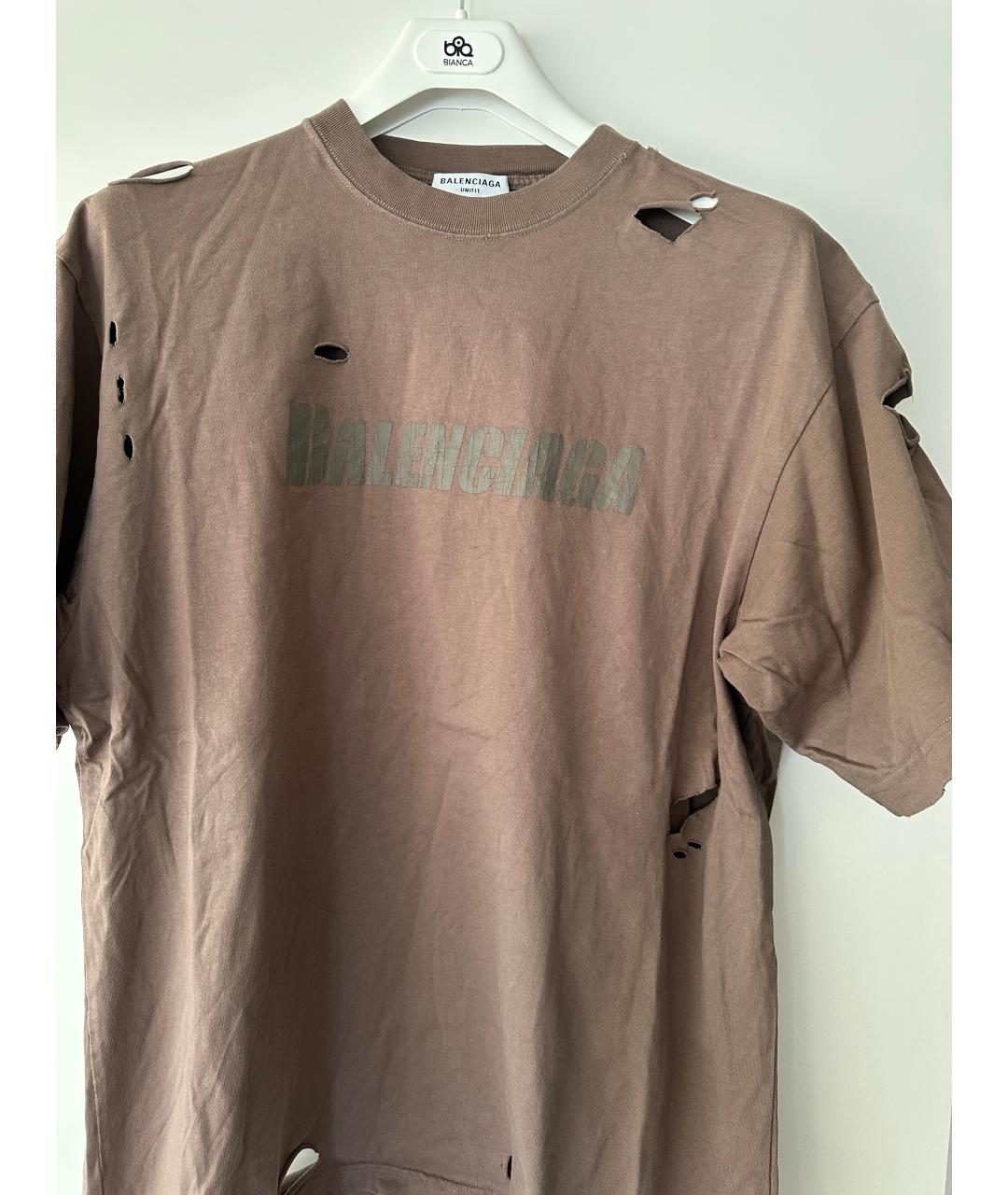 BALENCIAGA Коричневая хлопковая футболка, фото 4