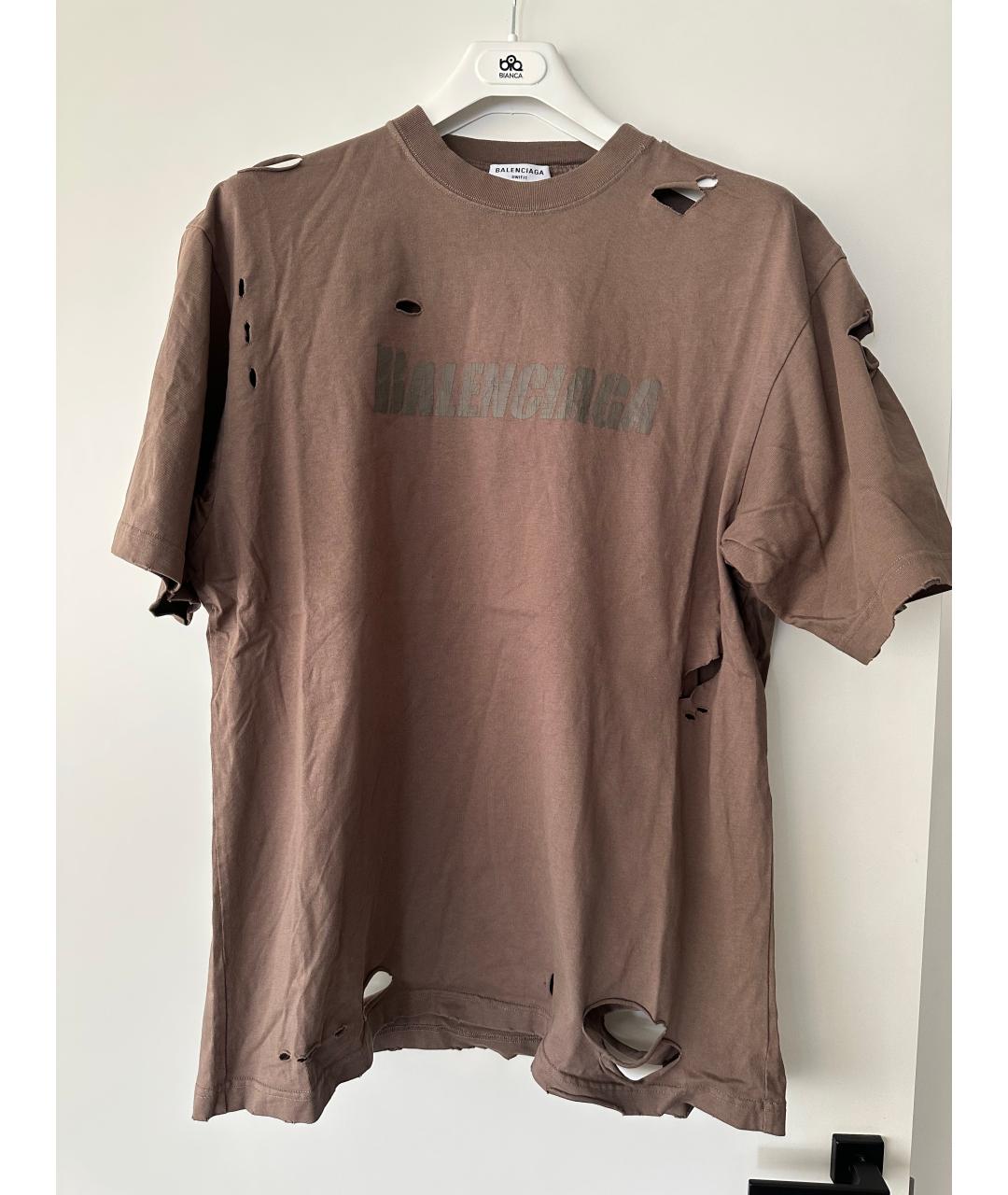 BALENCIAGA Коричневая хлопковая футболка, фото 6