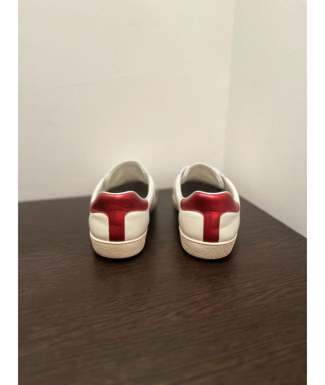 GUCCI Белые кожаные низкие кроссовки / кеды, фото 4