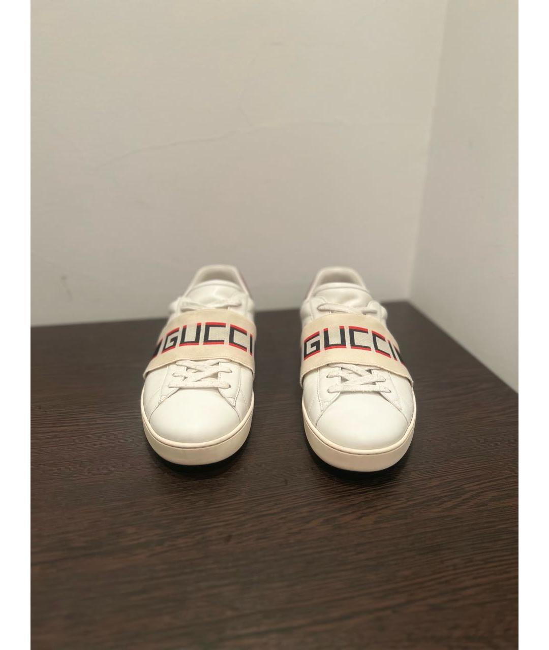 GUCCI Белые кожаные низкие кроссовки / кеды, фото 3