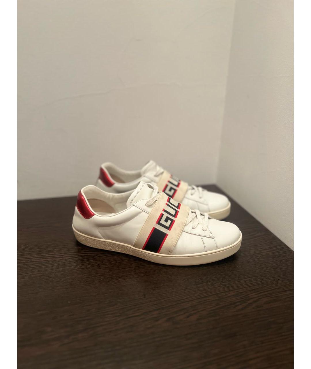 GUCCI Белые кожаные низкие кроссовки / кеды, фото 7