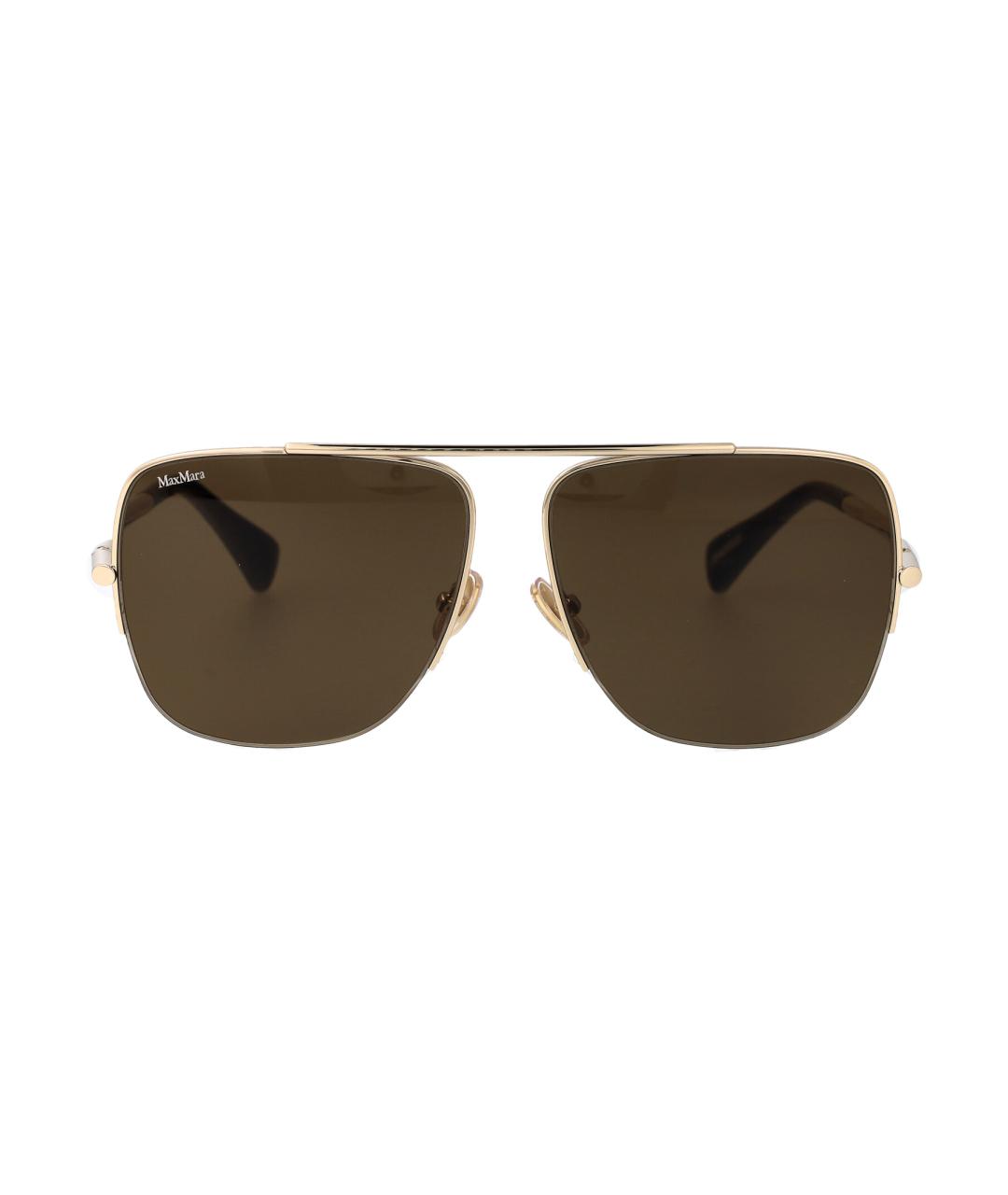 MAX MARA Золотые металлические солнцезащитные очки, фото 1