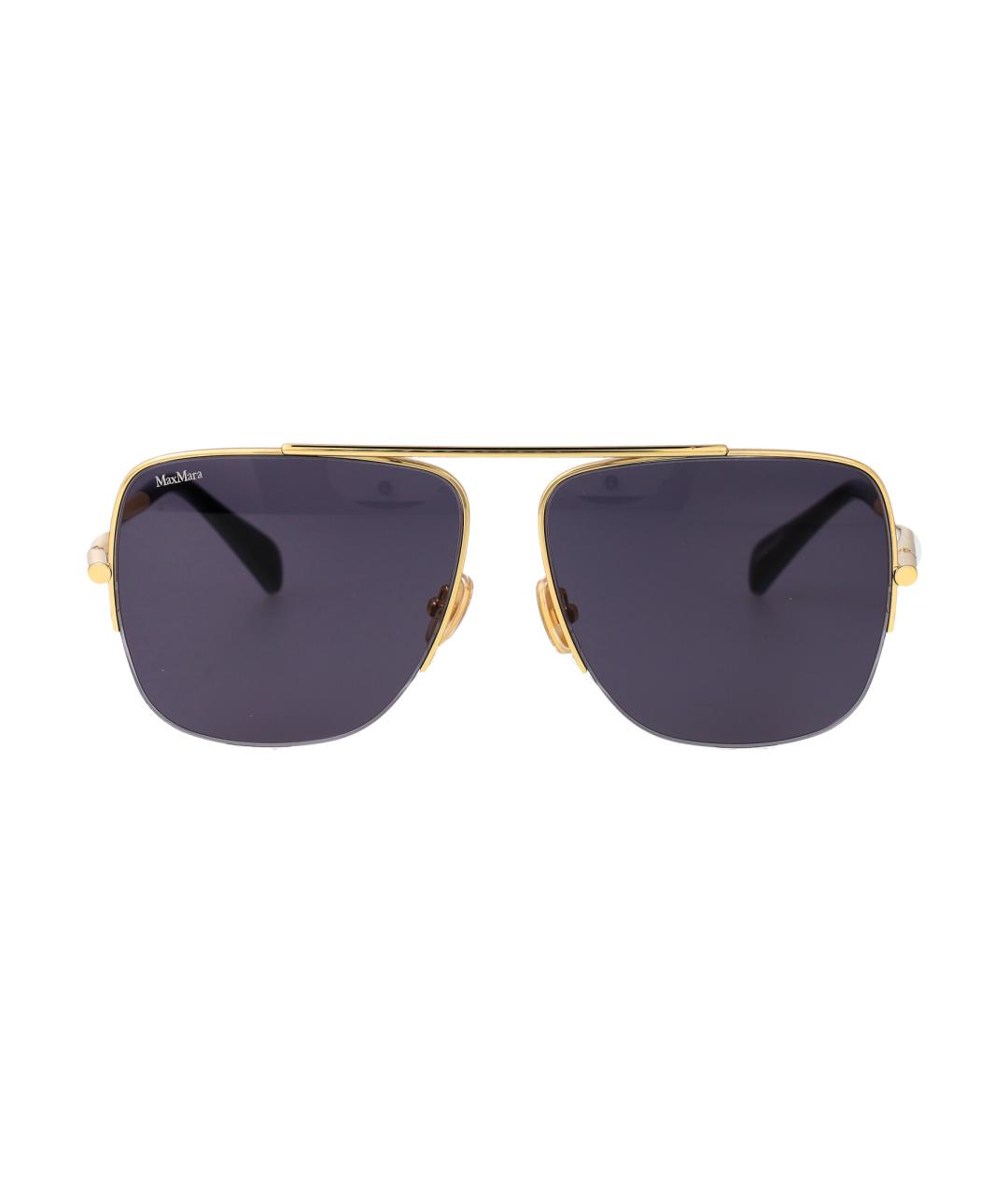 MAX MARA Золотые металлические солнцезащитные очки, фото 1