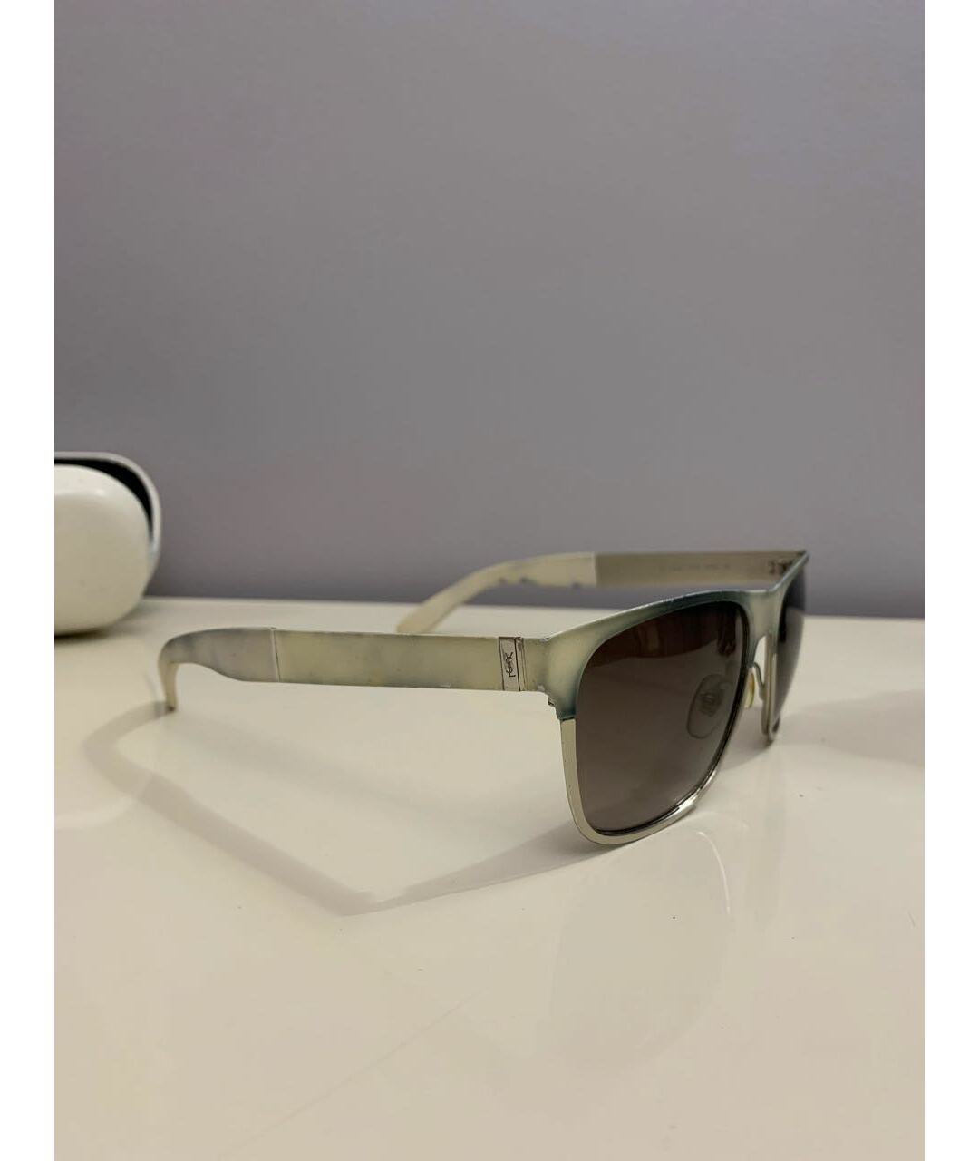 YVES SAINT LAURENT VINTAGE Бежевые металлические солнцезащитные очки, фото 2