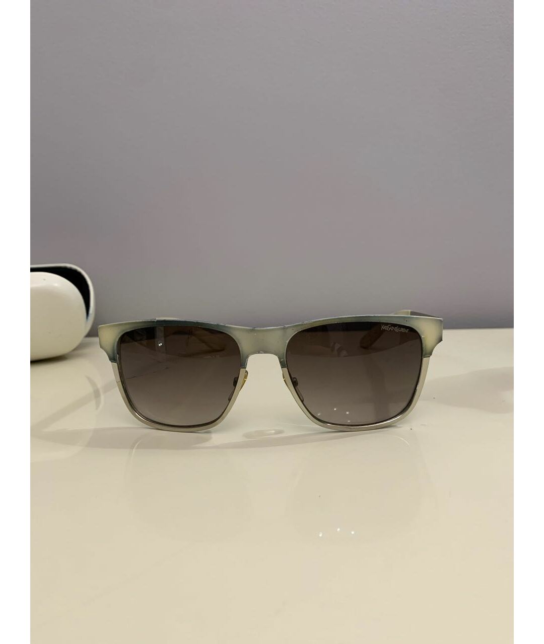 YVES SAINT LAURENT VINTAGE Бежевые металлические солнцезащитные очки, фото 5