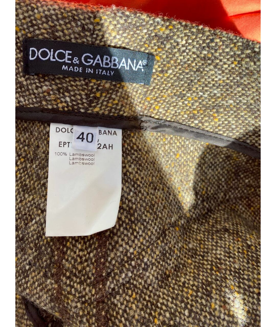 DOLCE & GABBANA VINTAGE Горчичные шерстяные прямые брюки, фото 3