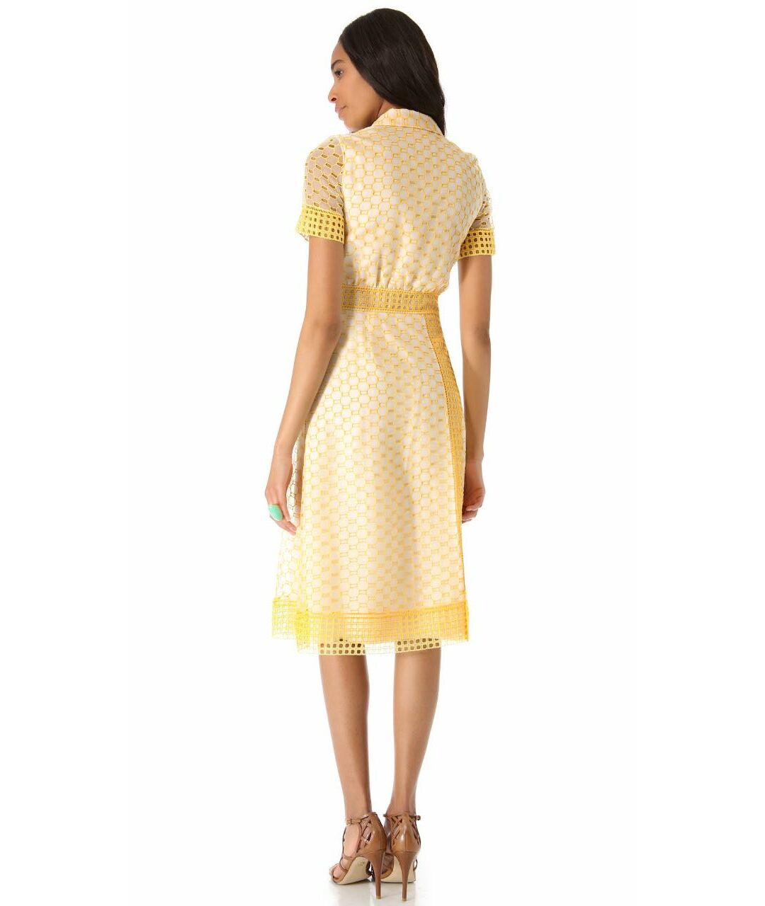 TORY BURCH Желтое шелковое повседневное платье, фото 2