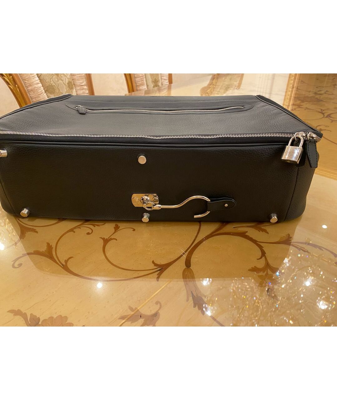 SANTONI Черный кожаный чемодан, фото 3
