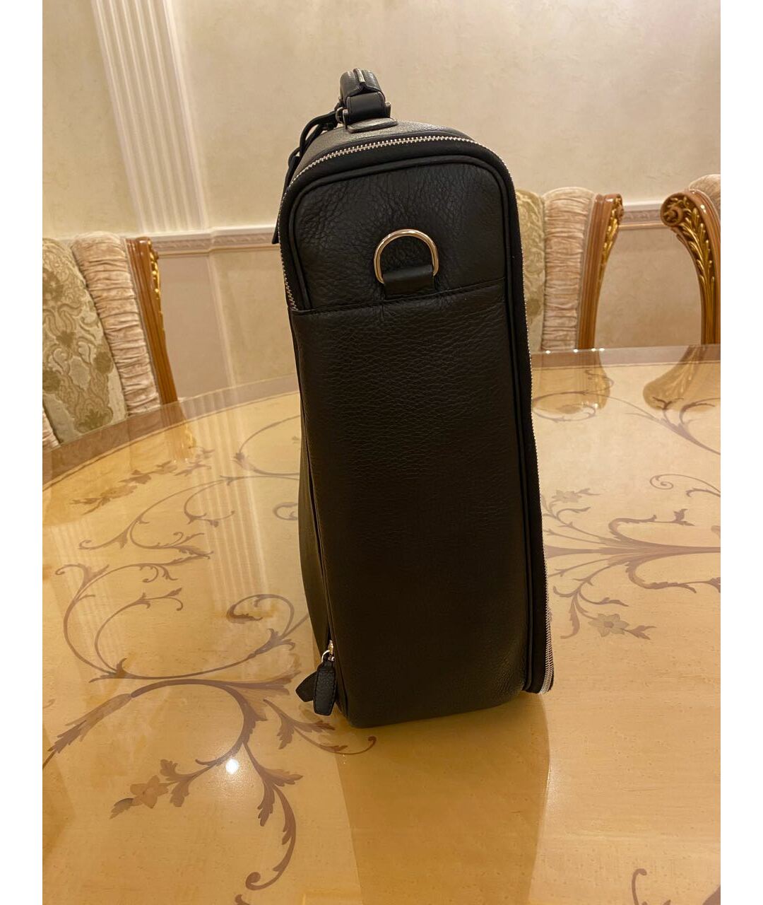 SANTONI Черный кожаный чемодан, фото 2