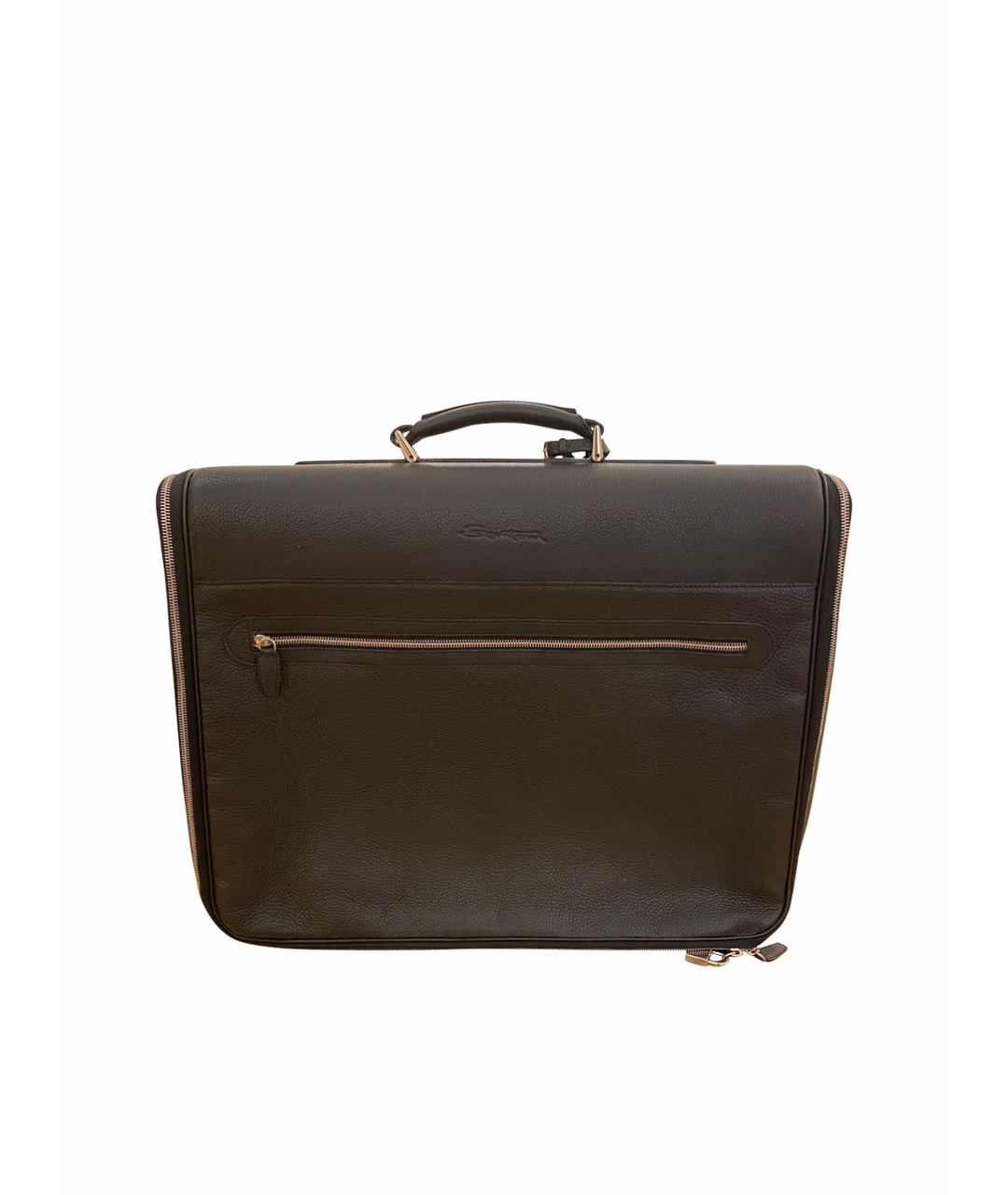SANTONI Черный кожаный чемодан, фото 1