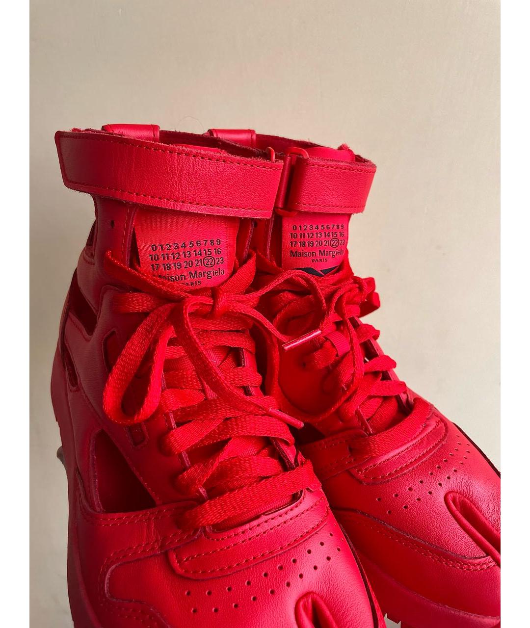 MAISON MARGIELA Красные кожаные высокие кроссовки / кеды, фото 4