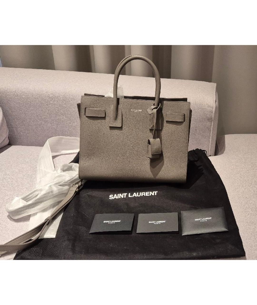 SAINT LAURENT Серая кожаная сумка с короткими ручками, фото 3