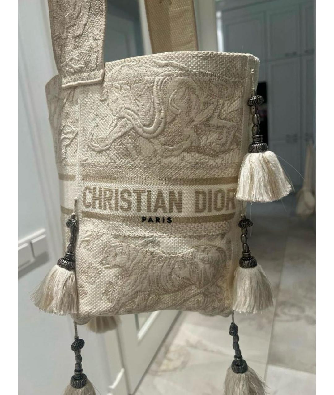 CHRISTIAN DIOR Бежевая жаккардовая пляжная сумка, фото 7
