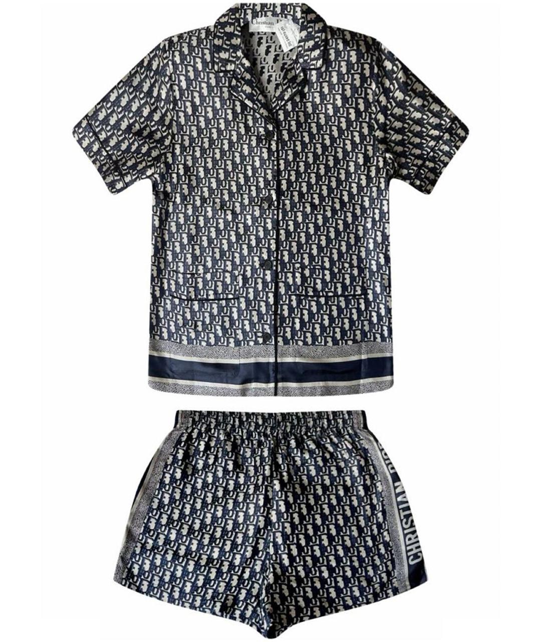 CHRISTIAN DIOR Темно-синий шелковый костюм с юбками, фото 1