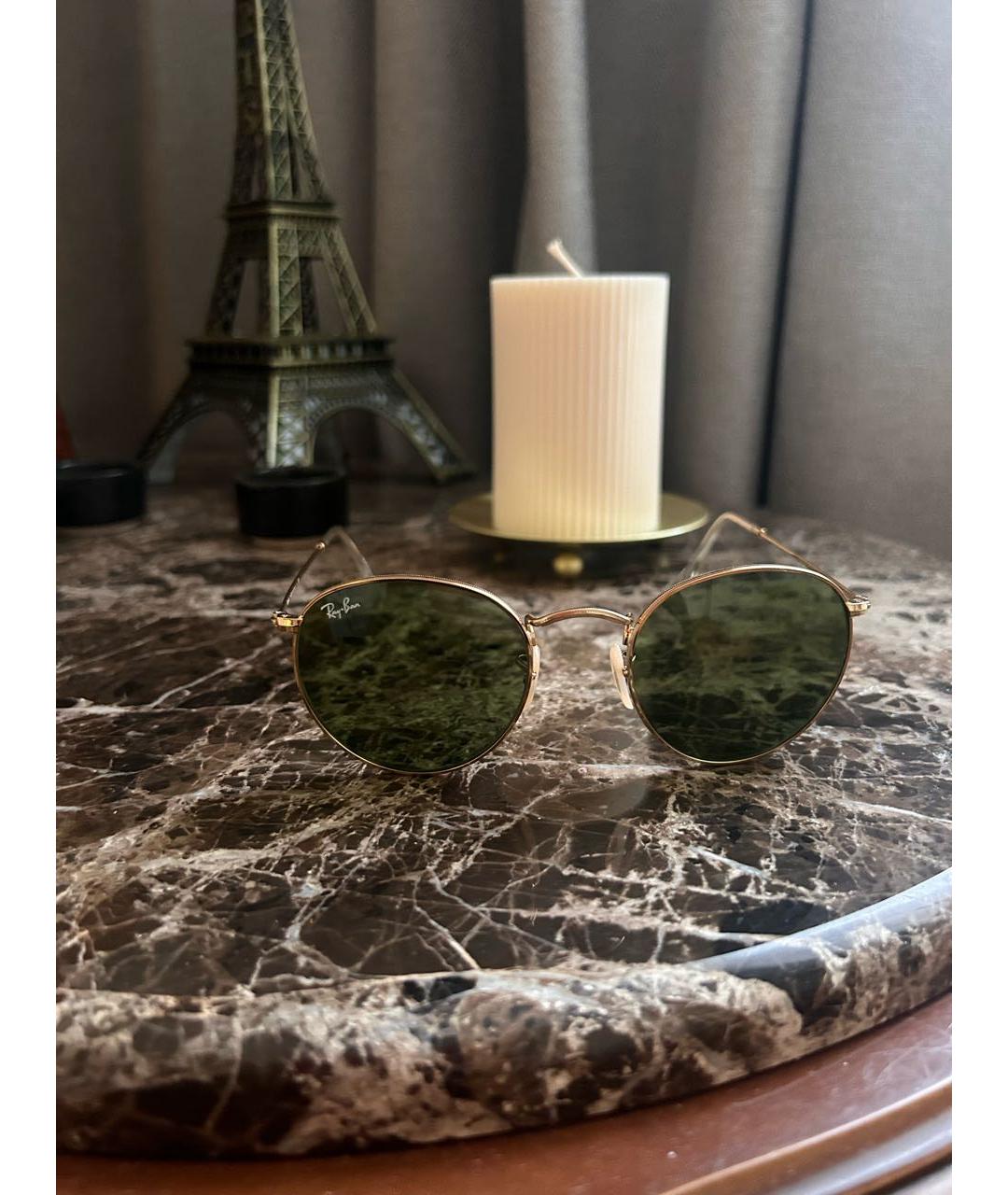 RAY BAN Золотые металлические солнцезащитные очки, фото 5