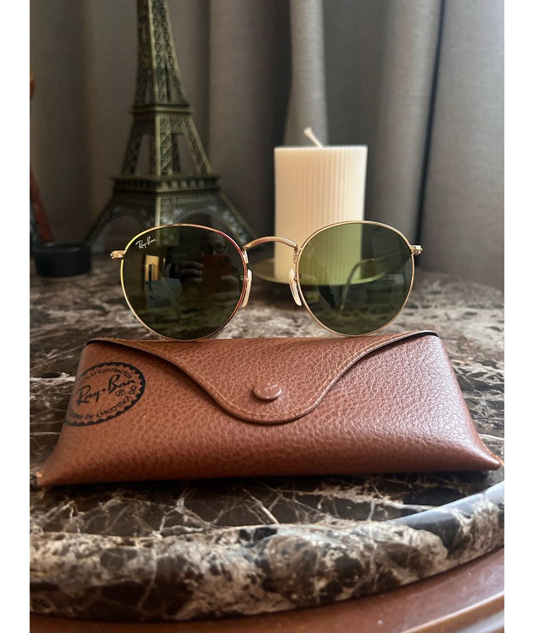 RAY BAN Золотые металлические солнцезащитные очки, фото 4