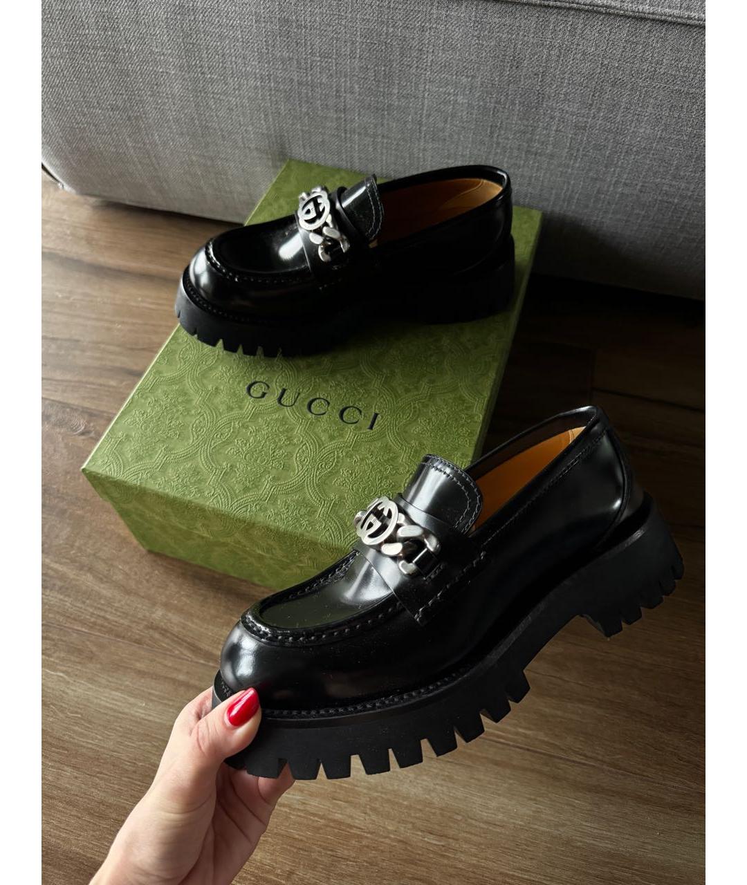 GUCCI Черные лоферы из лакированной кожи, фото 5