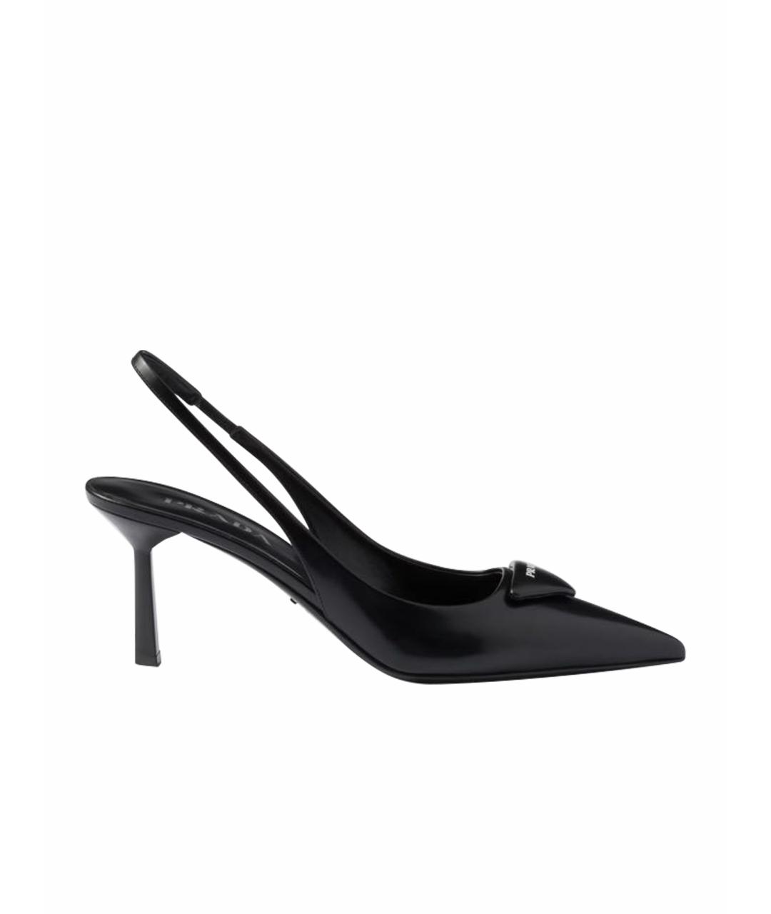 PRADA Черные лодочки на низком каблуке из лакированной кожи, фото 1