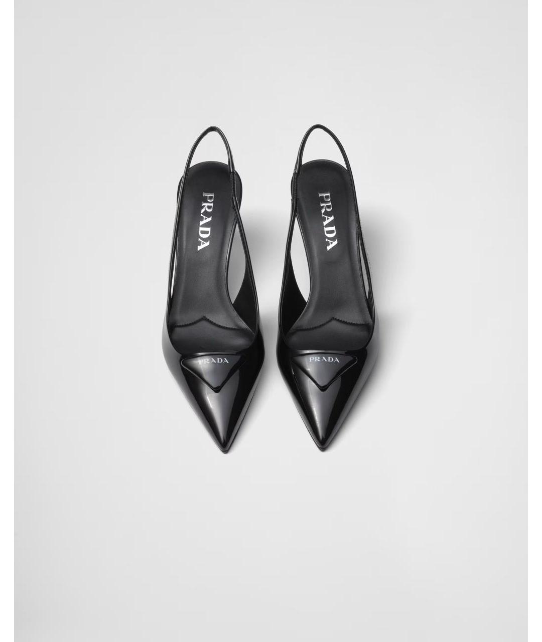 PRADA Черные лодочки на низком каблуке из лакированной кожи, фото 2