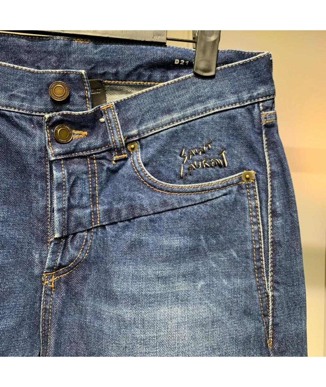 SAINT LAURENT Темно-синие хлопковые прямые джинсы, фото 6