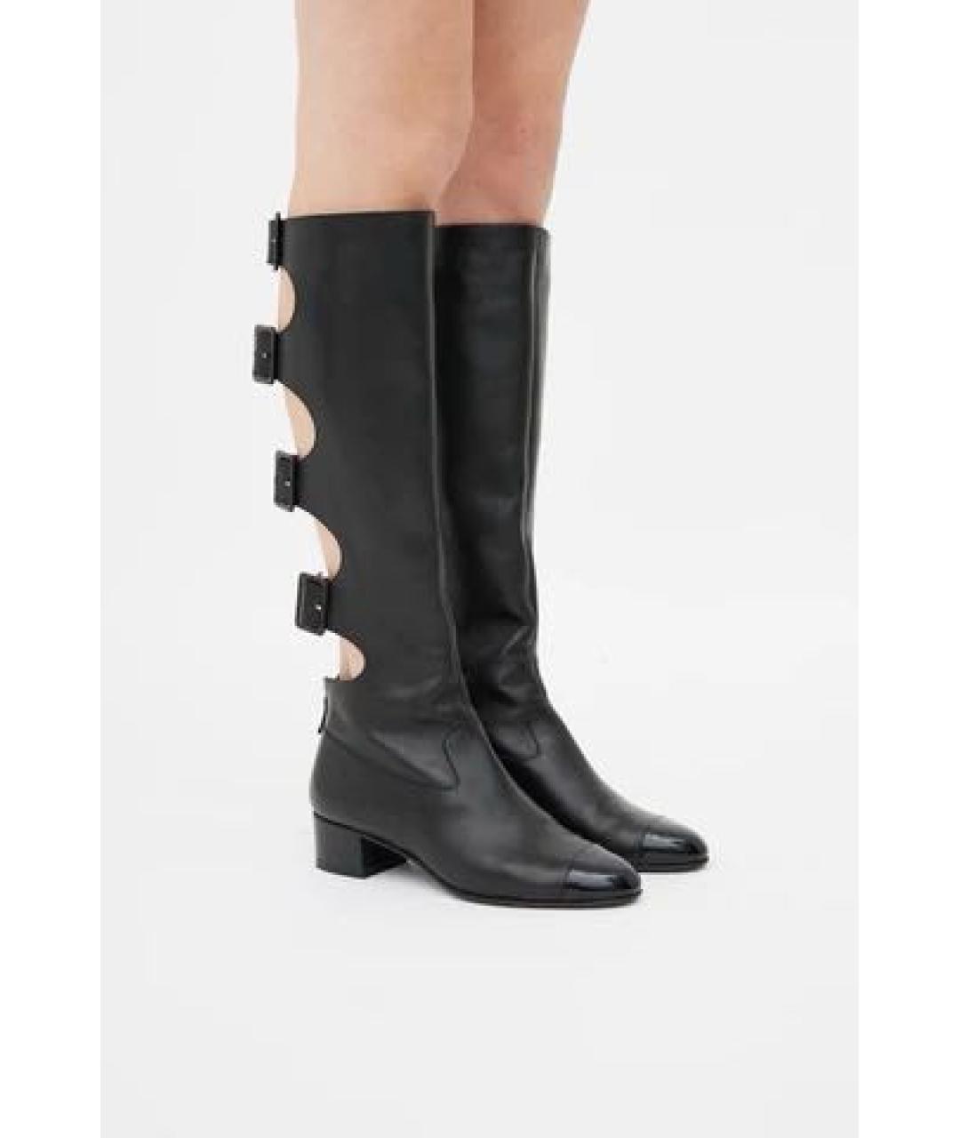 CHANEL Черные кожаные сапоги, фото 8
