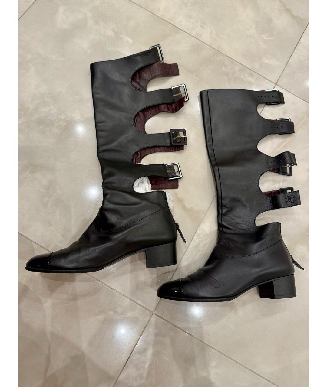 CHANEL Черные кожаные сапоги, фото 9