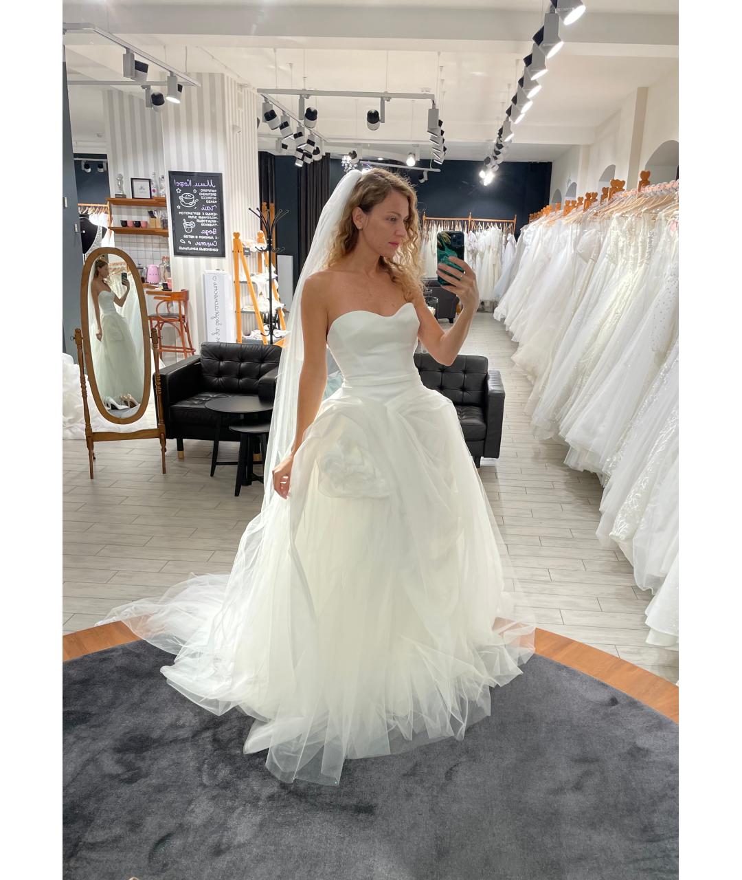 VERA WANG Белое креповое свадебное платье, фото 8