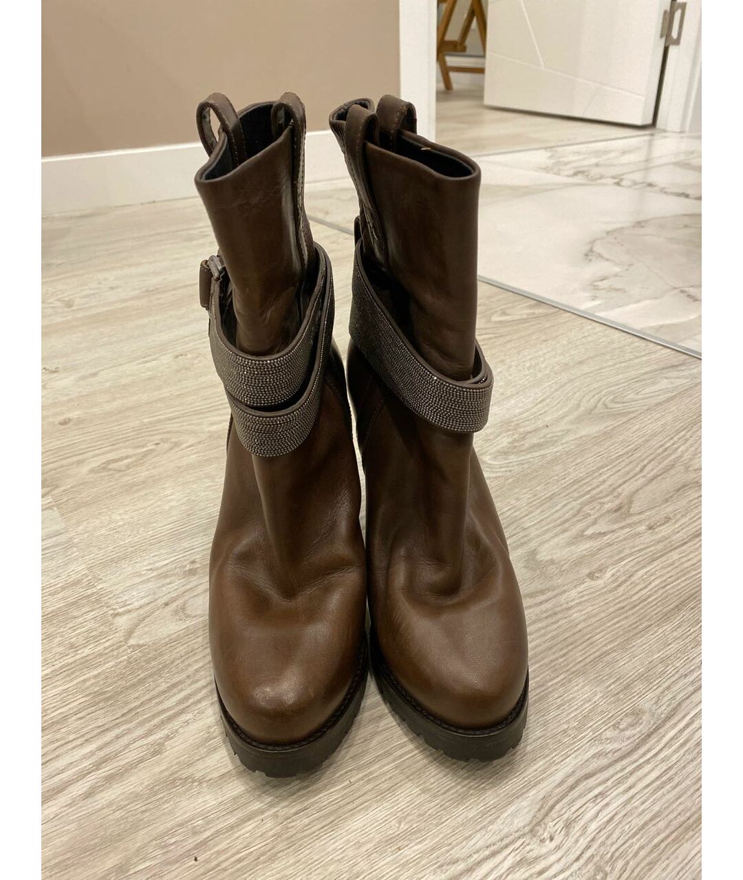 BRUNELLO CUCINELLI Коричневые кожаные ботильоны, фото 2