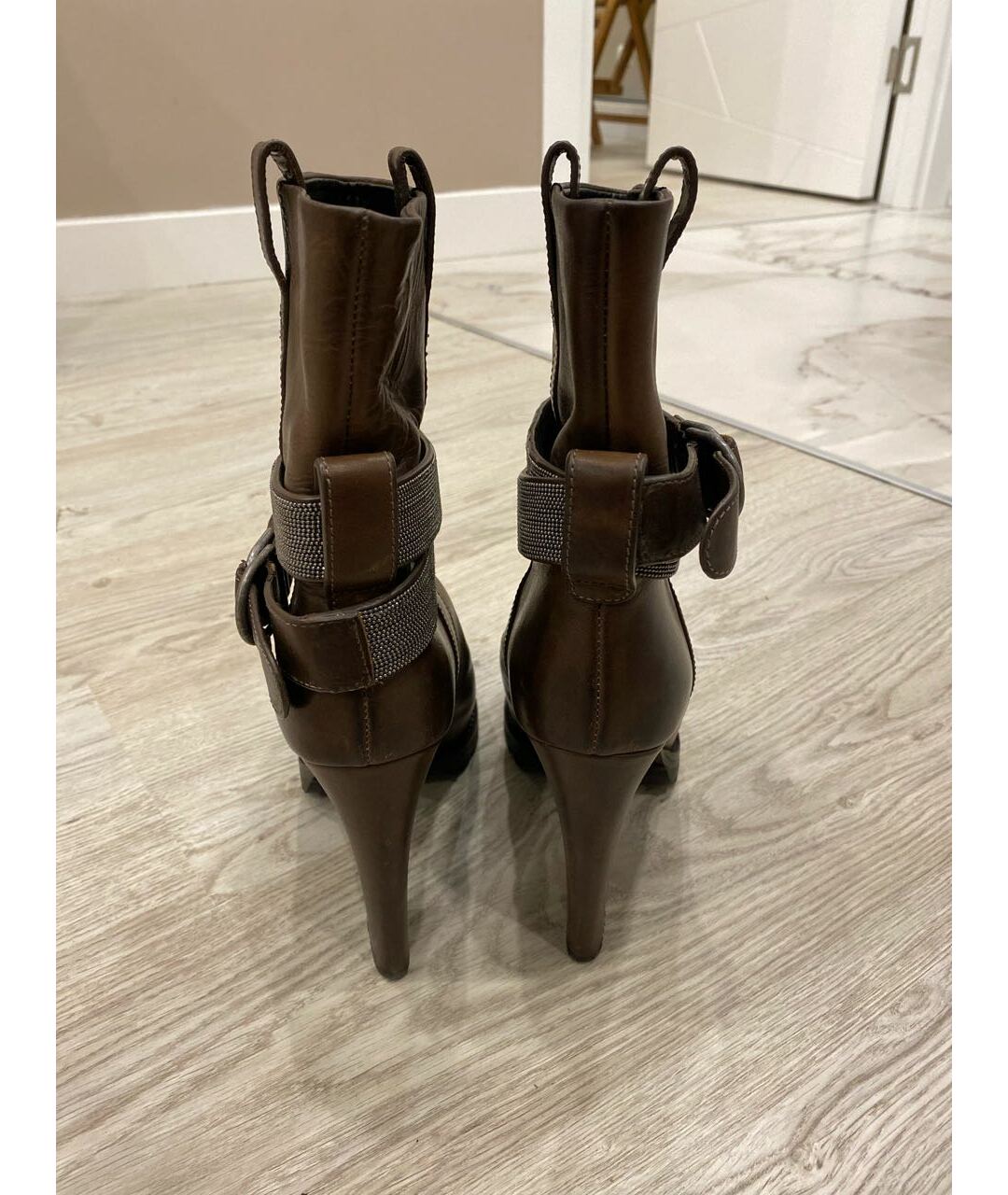 BRUNELLO CUCINELLI Коричневые кожаные ботильоны, фото 4